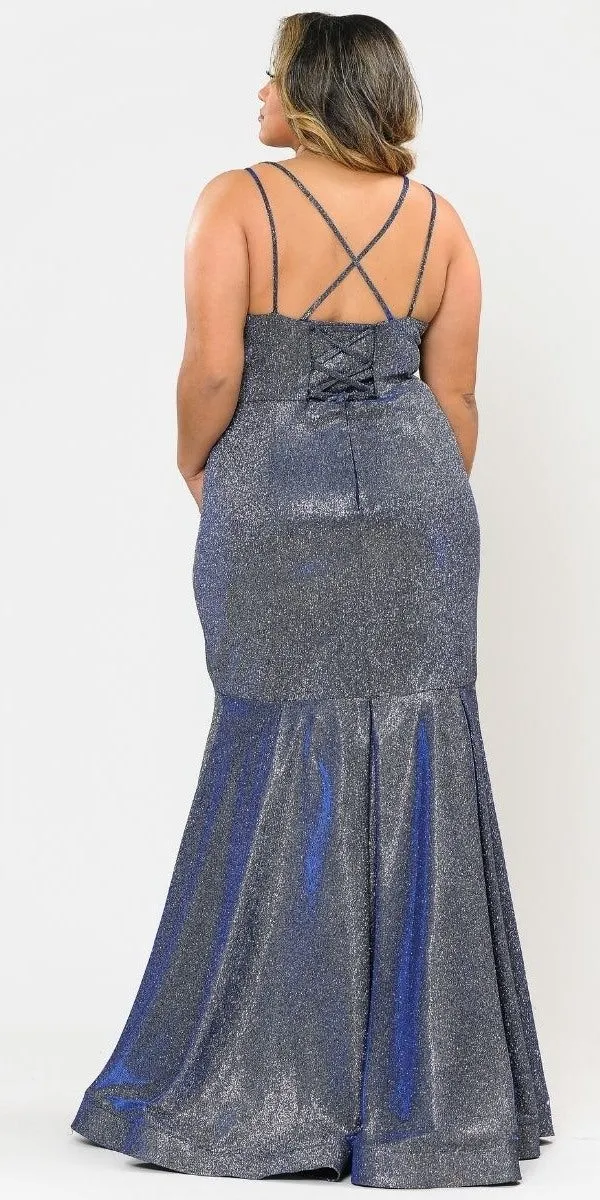 Lindas W1102 Long Glitter Knit Corset Spaghetti Straps Square Neck Mermaid Dress