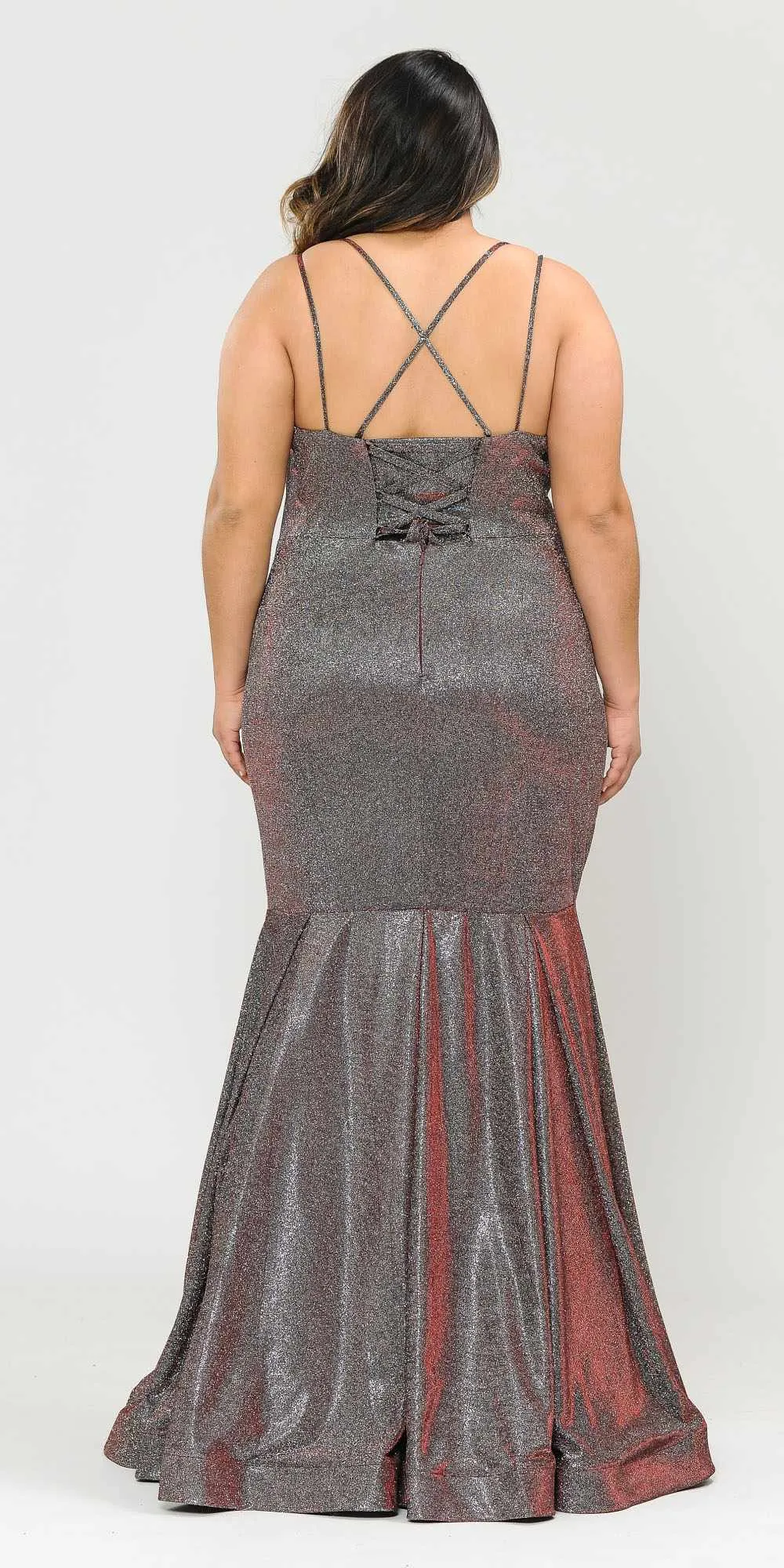 Lindas W1102 Long Glitter Knit Corset Spaghetti Straps Square Neck Mermaid Dress