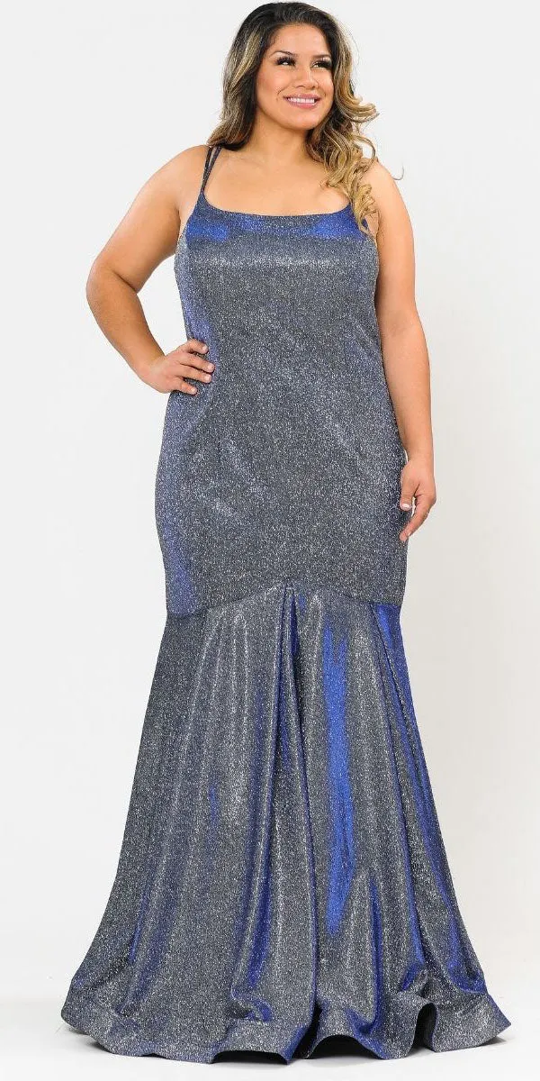 Lindas W1102 Long Glitter Knit Corset Spaghetti Straps Square Neck Mermaid Dress
