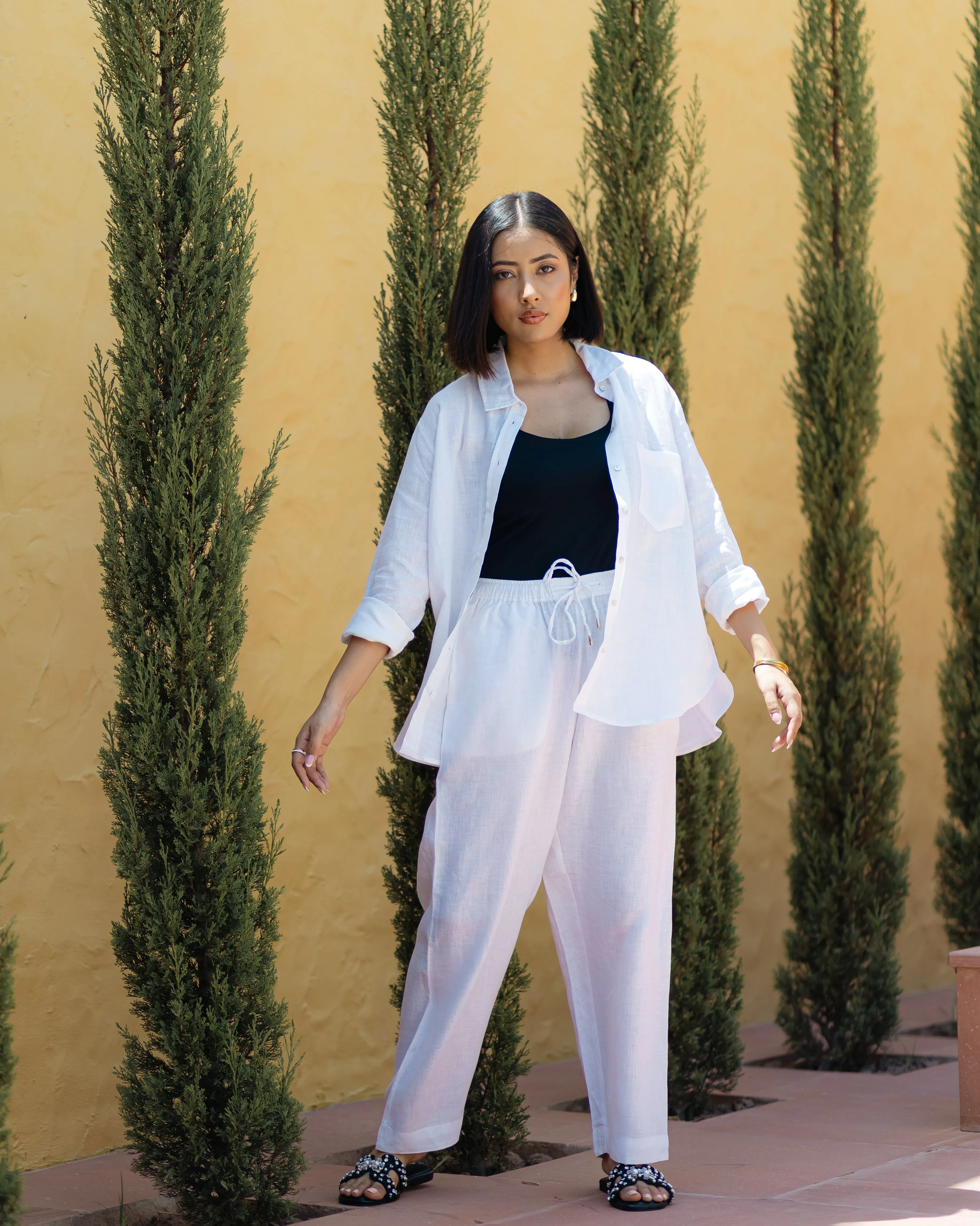 Linen Tapered Pants White