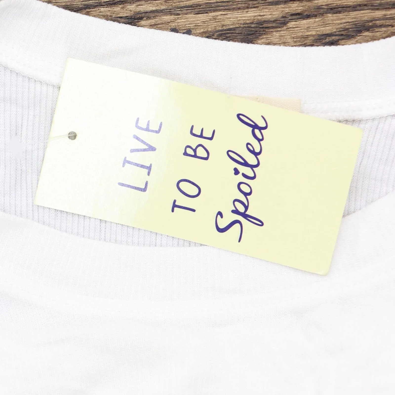 Live to be Spoiled Juniors Ribbed Stretch Short Sleeve T-Shirt Tee White XL