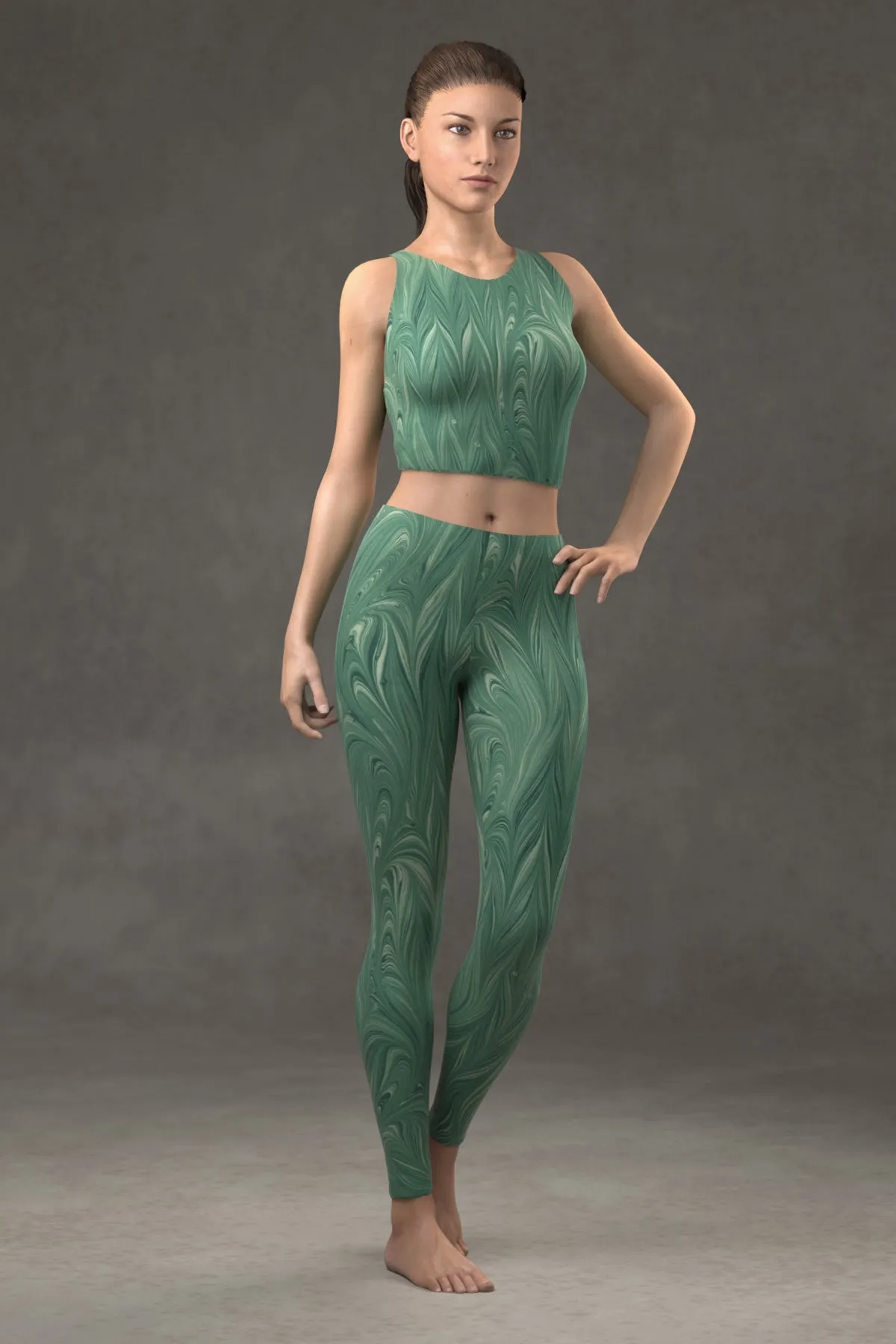 Marbled Twill Leggings: Teal