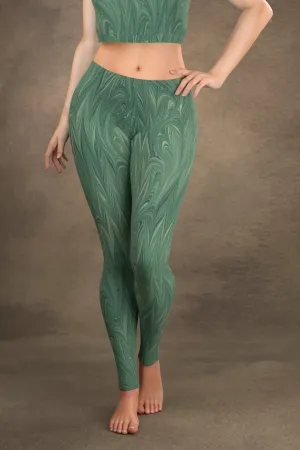 Marbled Twill Leggings: Teal