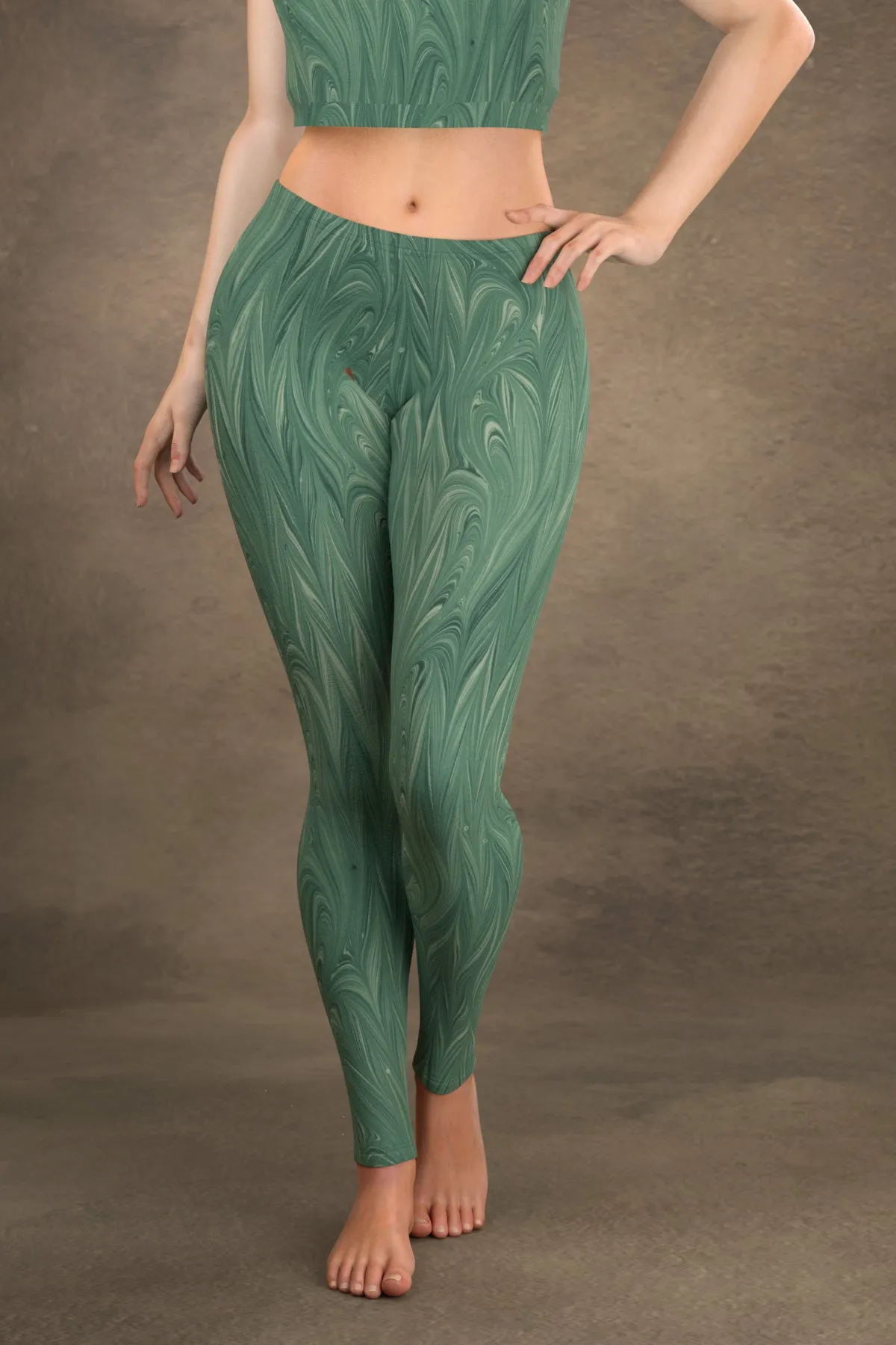 Marbled Twill Leggings: Teal