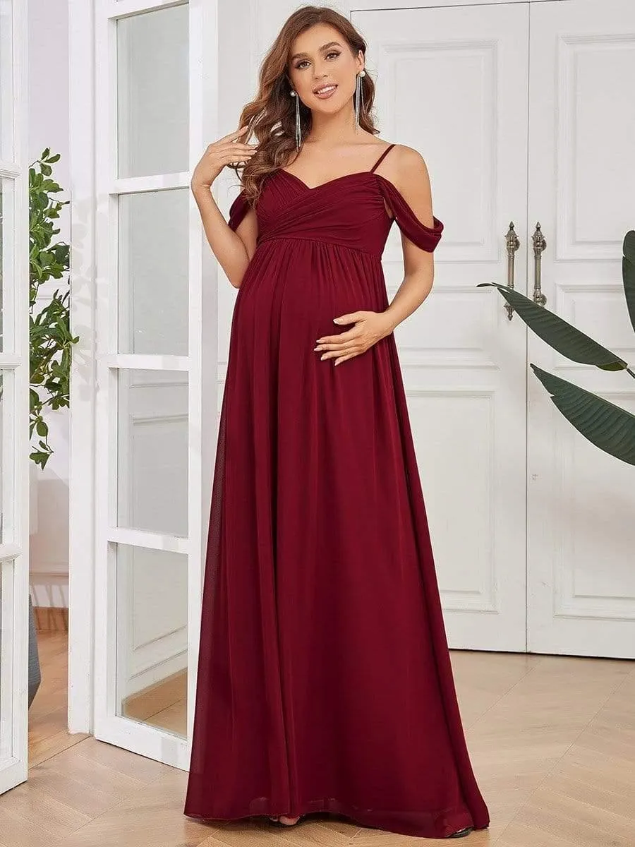 Maxi robe de maternité solide à bretelles spaghetti à épaules dénudées