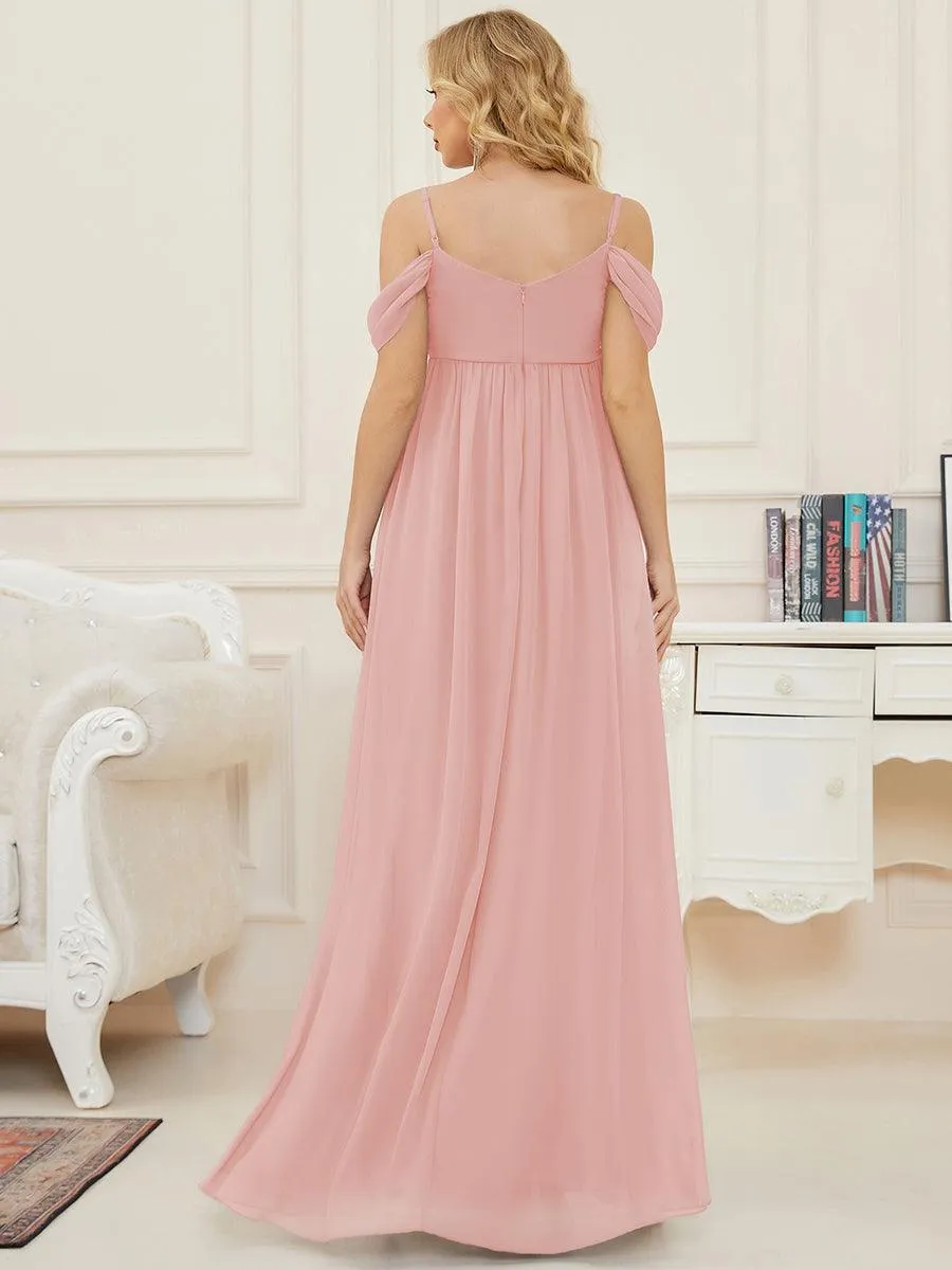 Maxi robe de maternité solide à bretelles spaghetti à épaules dénudées