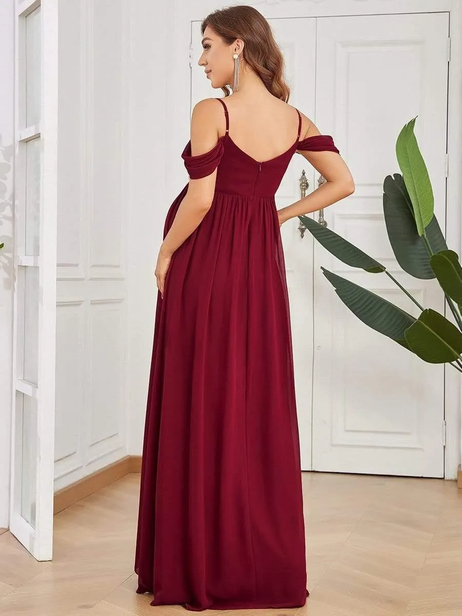 Maxi robe de maternité solide à bretelles spaghetti à épaules dénudées
