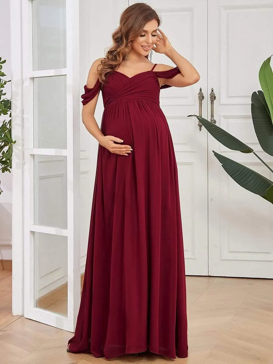 Maxi robe de maternité solide à bretelles spaghetti à épaules dénudées