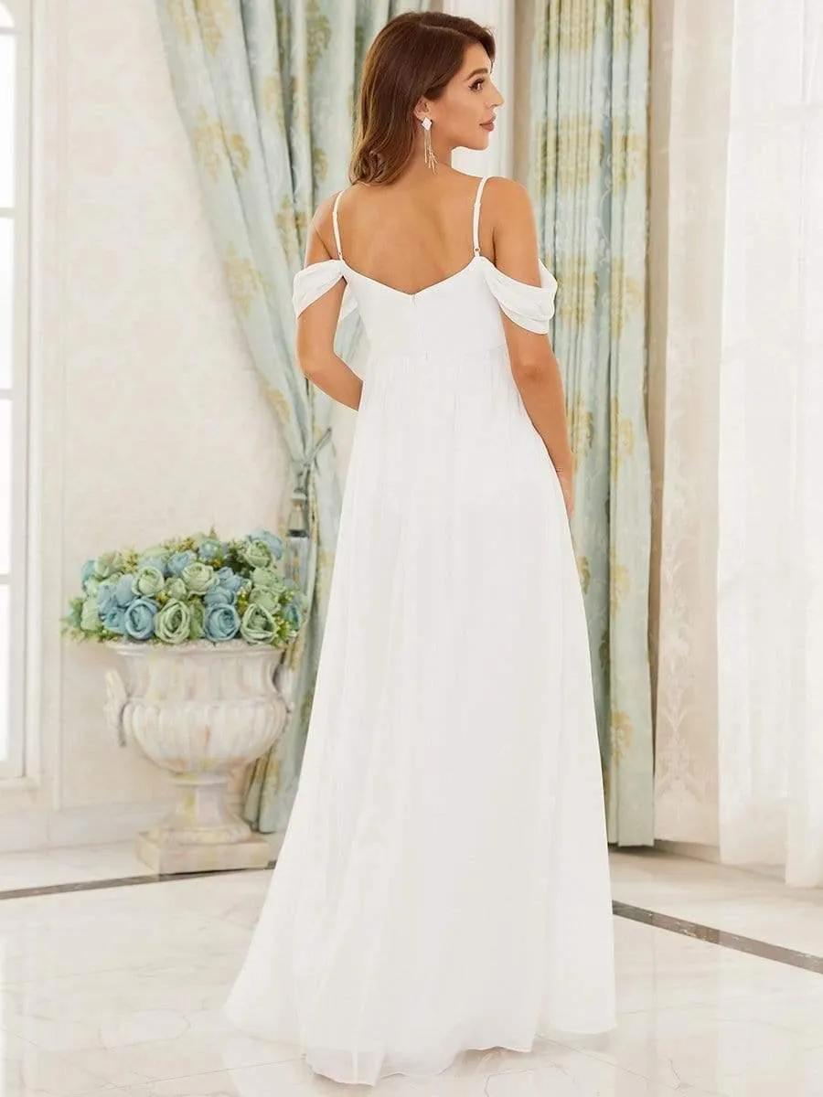 Maxi robe de maternité solide à bretelles spaghetti à épaules dénudées