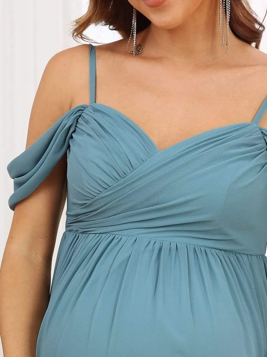 Maxi robe de maternité solide à bretelles spaghetti à épaules dénudées