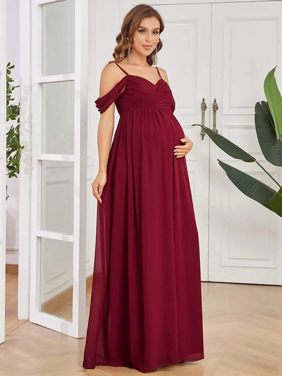 Maxi robe de maternité solide à bretelles spaghetti à épaules dénudées
