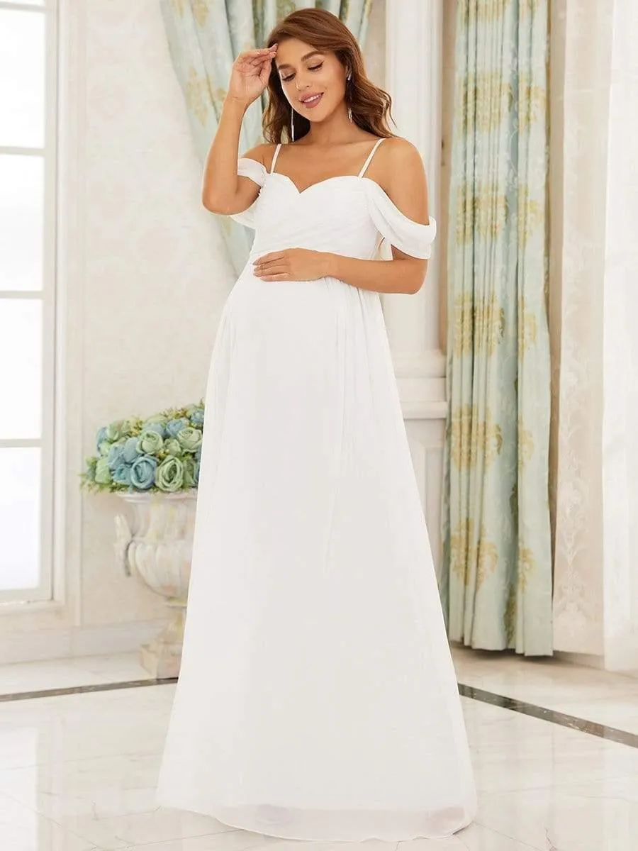Maxi robe de maternité solide à bretelles spaghetti à épaules dénudées