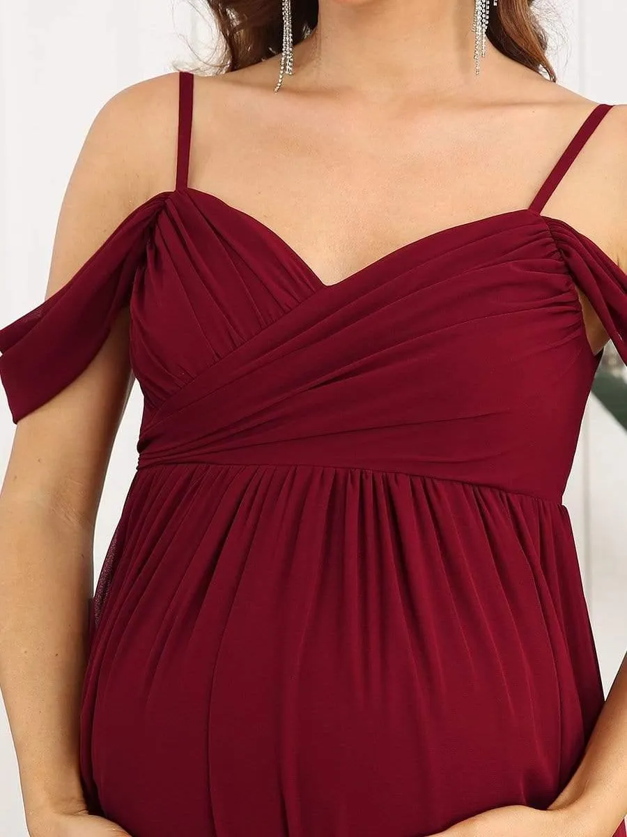 Maxi robe de maternité solide à bretelles spaghetti à épaules dénudées