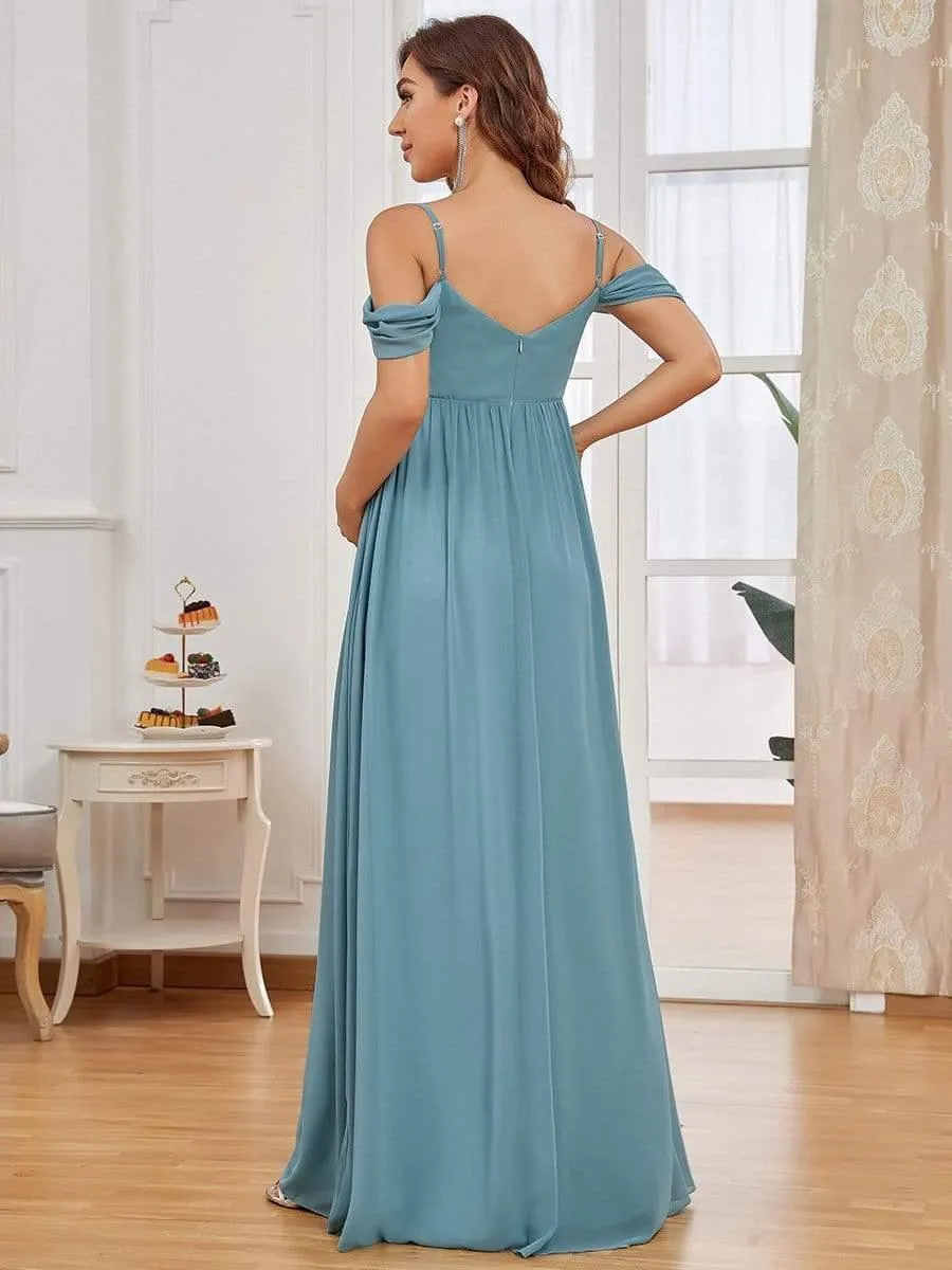 Maxi robe de maternité solide à bretelles spaghetti à épaules dénudées