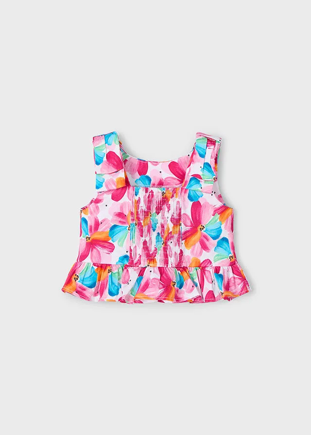 Mayoral 3023 Magenta Peplum Top and Mayoral 3905 Magenta Printed Shorts In Stock Now