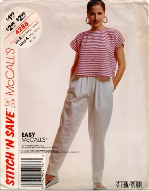 McCall's 4286 EASY Stretch Pullover Top & Pants with Pockets 1980s Vintage Sewing Pattern Size 6 - 12 UNCUT Factory Folded