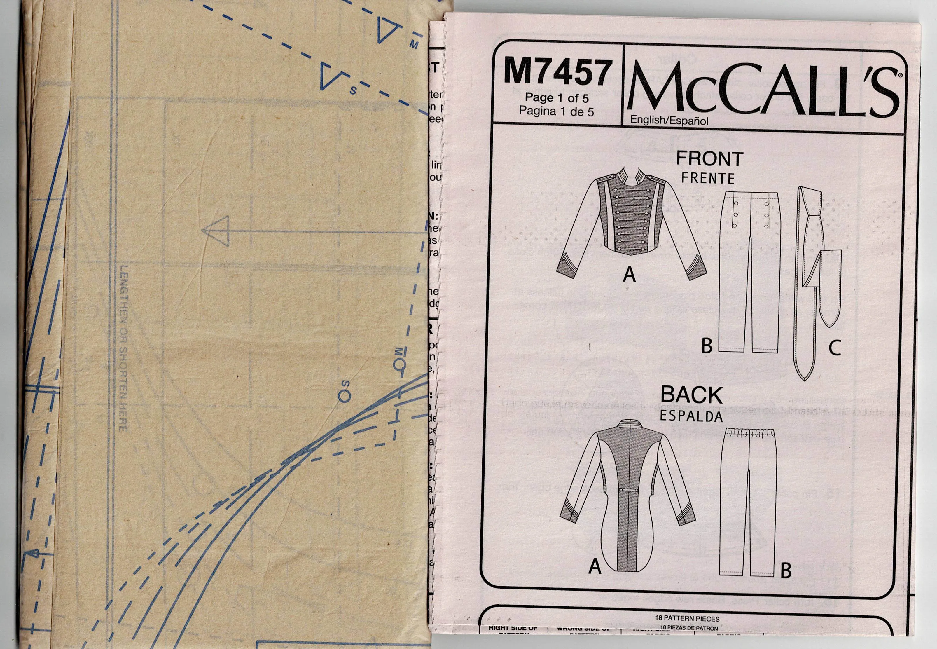 McCall's 7457 Men's Civil War Military Costume Riding Jacket Cravat & Pants Out Of Print Sewing Pattern Size S - XXL UNCUT Factory Folded
