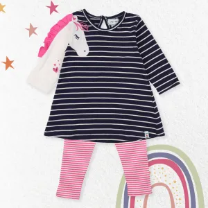 Multicoloured Horse Applique Dress And Leggings Set