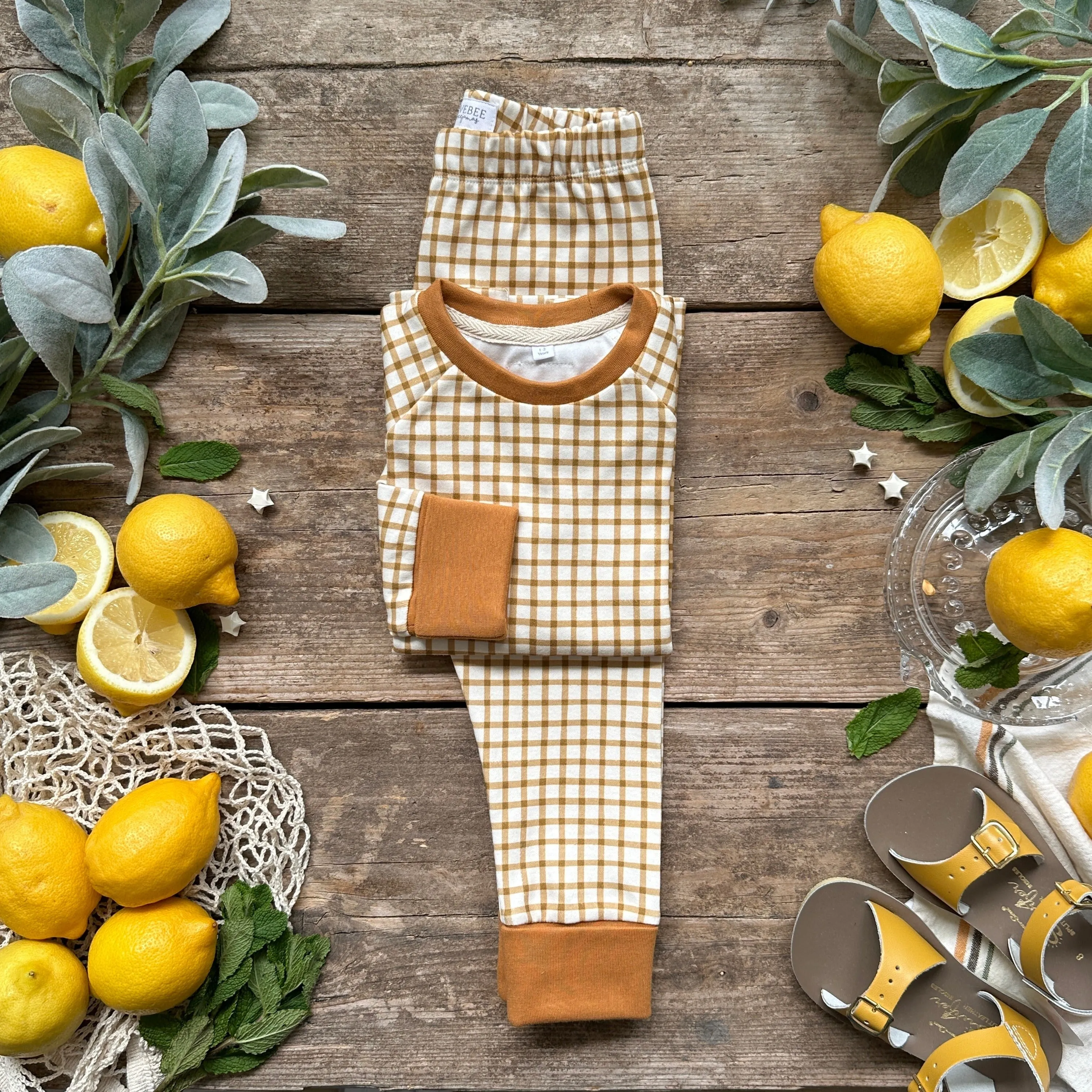 Mustard Gingham Long BeeJamas