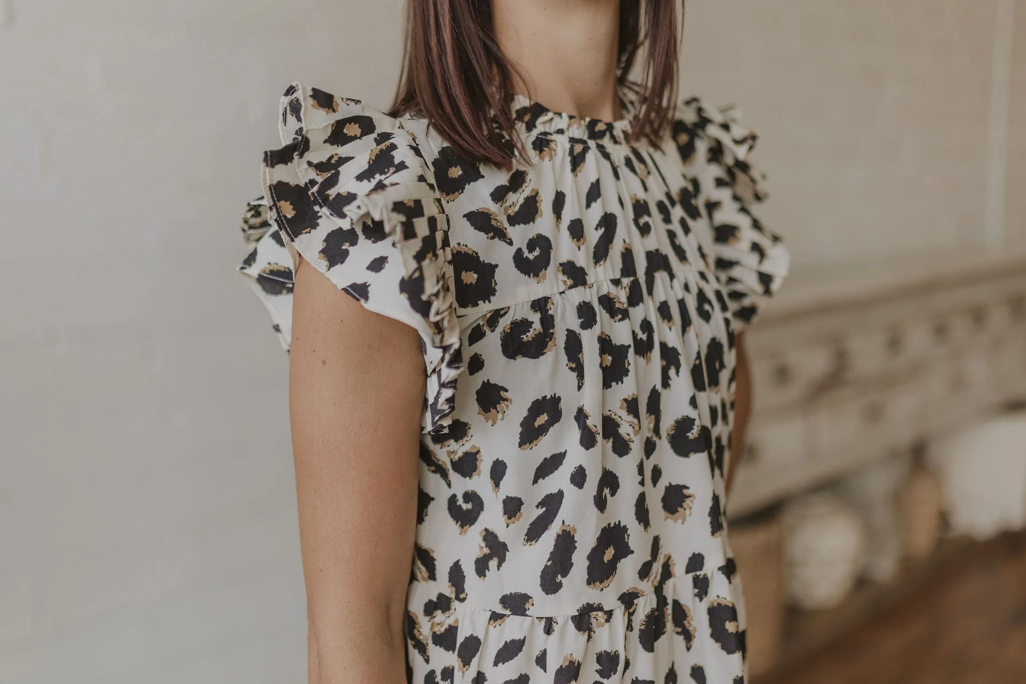 NATOSHA LEOPARD PRINT RUFFLE SLEEVE TANK DRESS