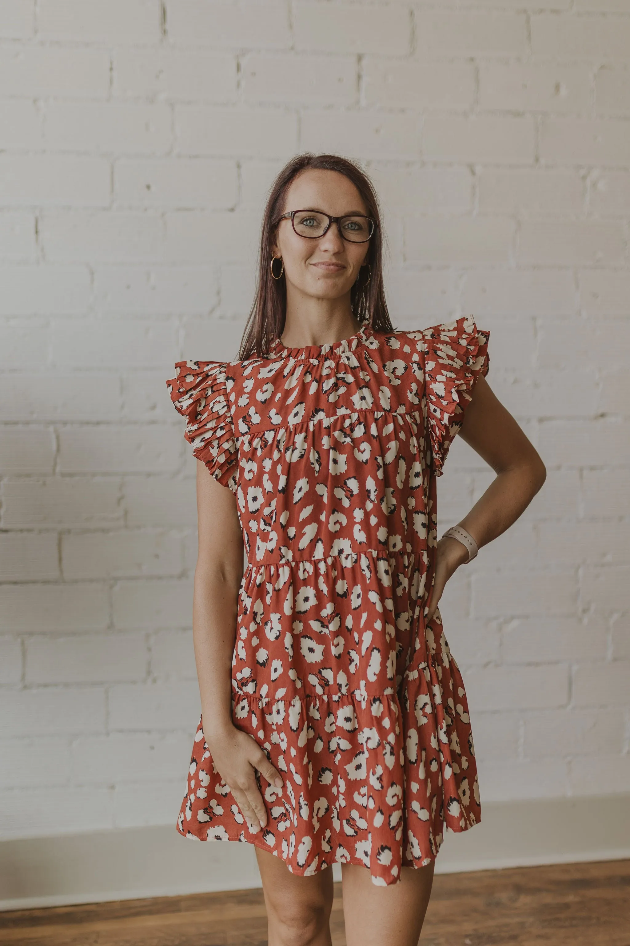 NATOSHA LEOPARD PRINT RUFFLE SLEEVE TANK DRESS