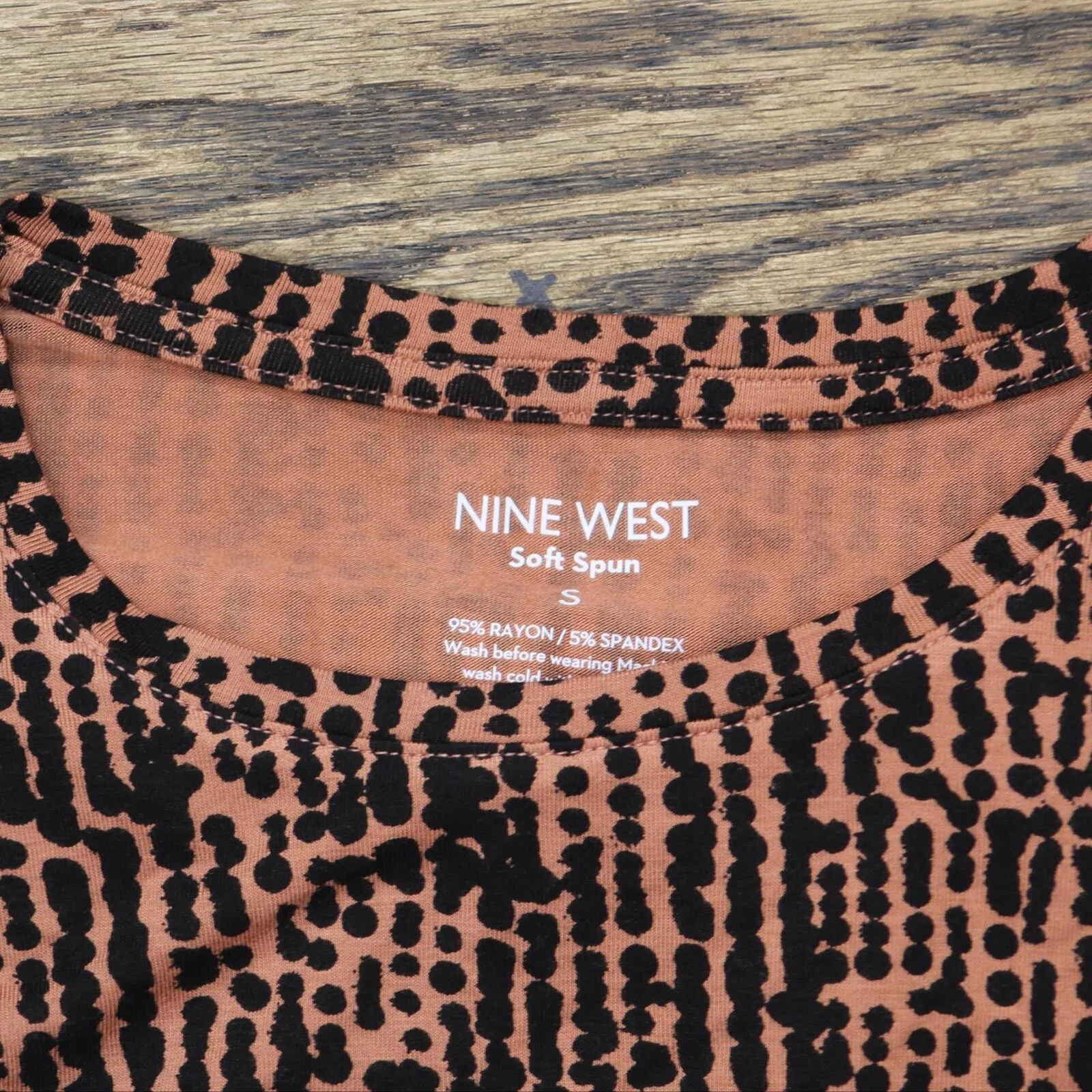 Nine West Womens Short Sleeve Soft Spun T-Shirt Tee Brown / Black S