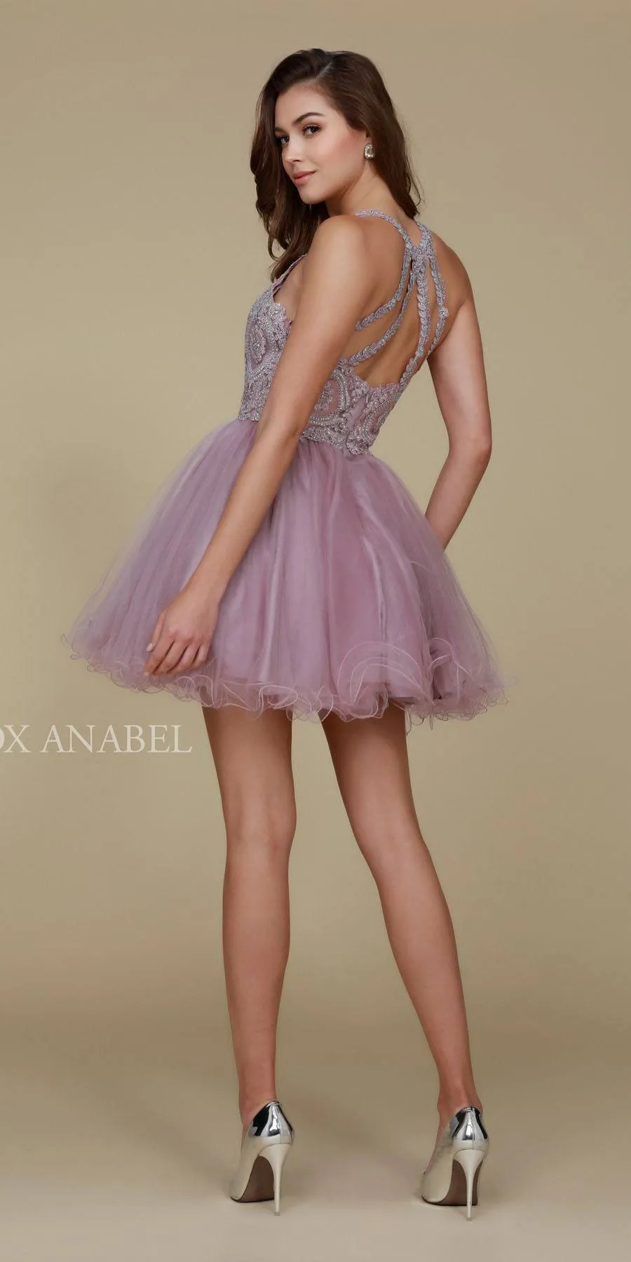 Nox Anabel B652 Short Dress Poofy A-Line Tulle Skirt Halter Neck
