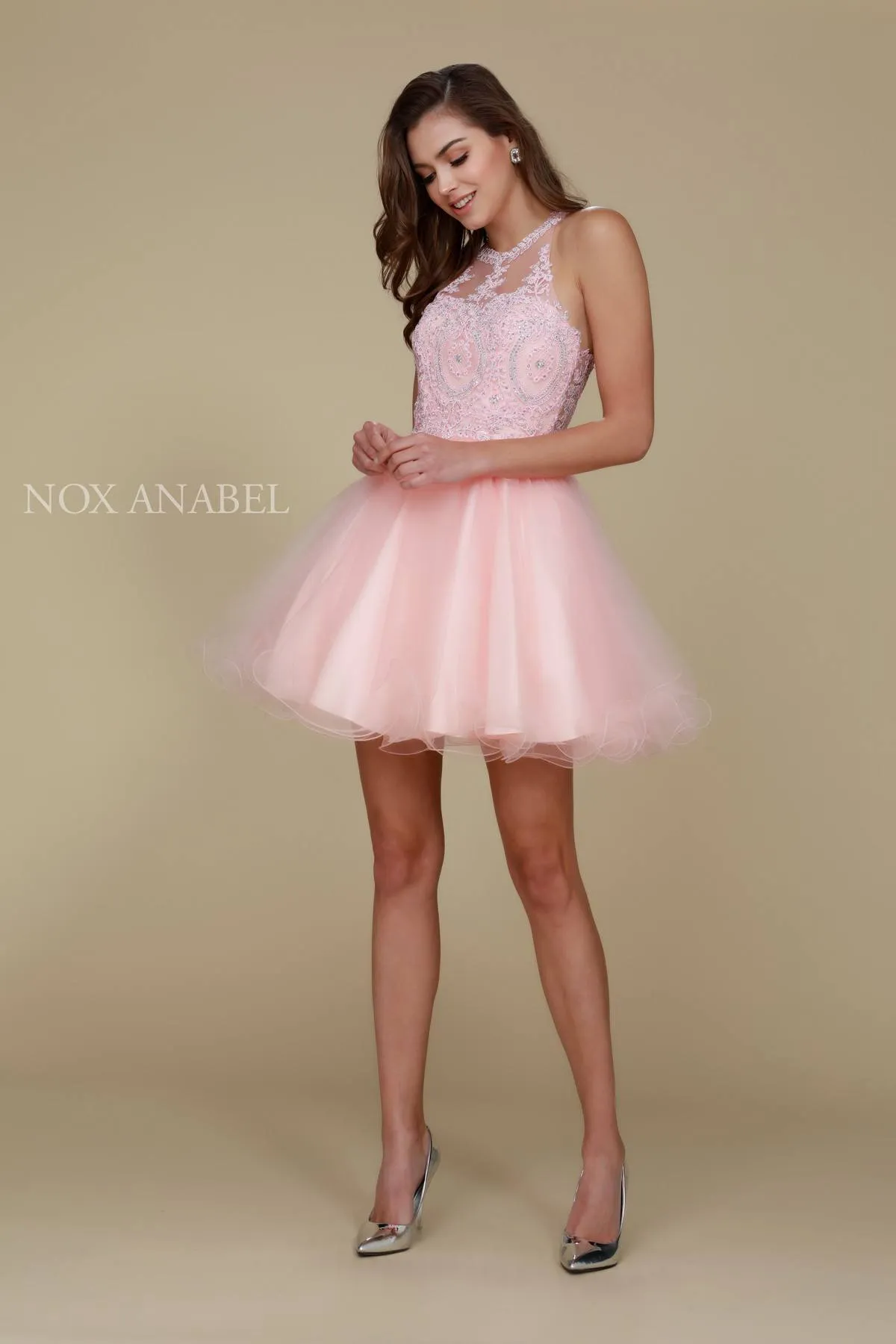 Nox Anabel B652 Short Dress Poofy A-Line Tulle Skirt Halter Neck