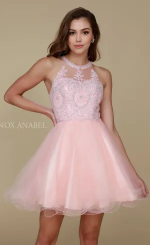 Nox Anabel B652 Short Dress Poofy A-Line Tulle Skirt Halter Neck