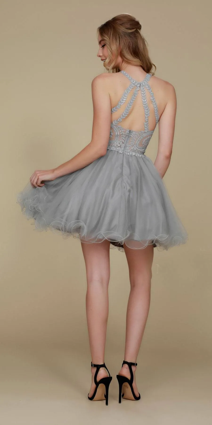 Nox Anabel B652 Short Dress Poofy A-Line Tulle Skirt Halter Neck