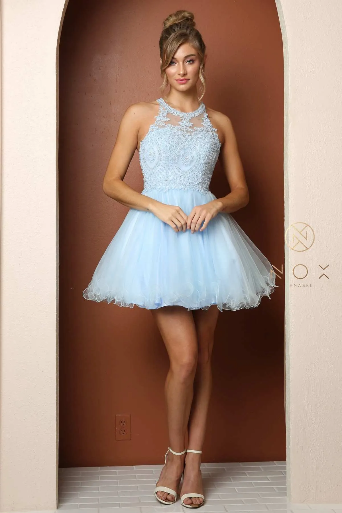 Nox Anabel B652 Short Dress Poofy A-Line Tulle Skirt Halter Neck