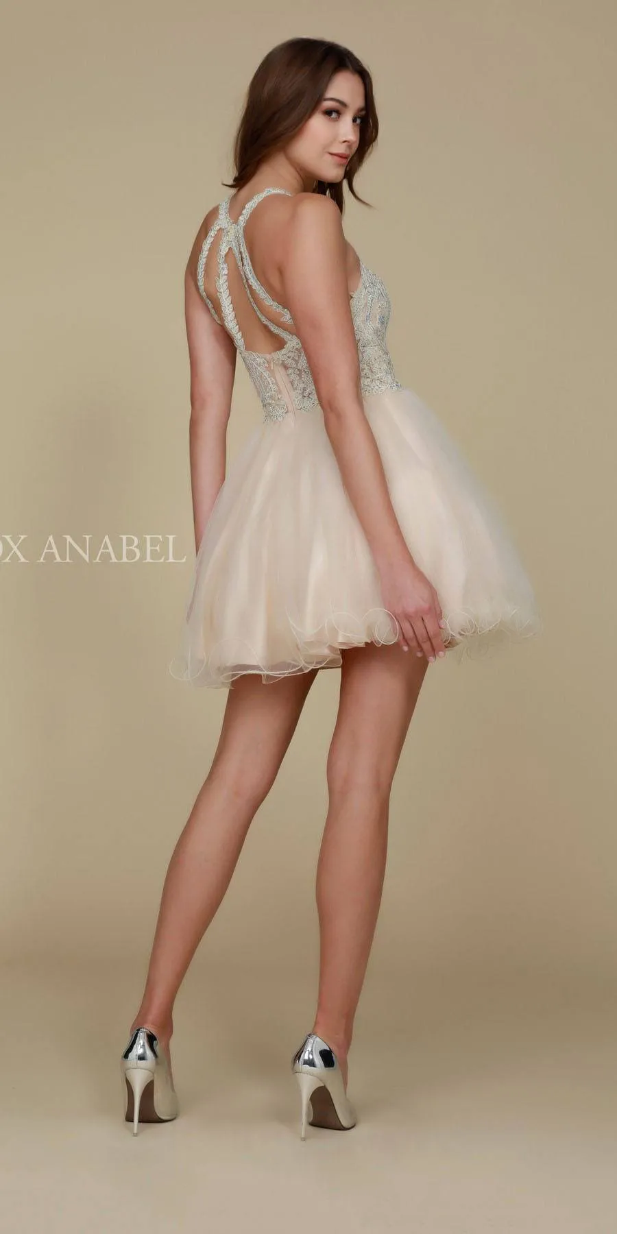 Nox Anabel B652 Short Dress Poofy A-Line Tulle Skirt Halter Neck