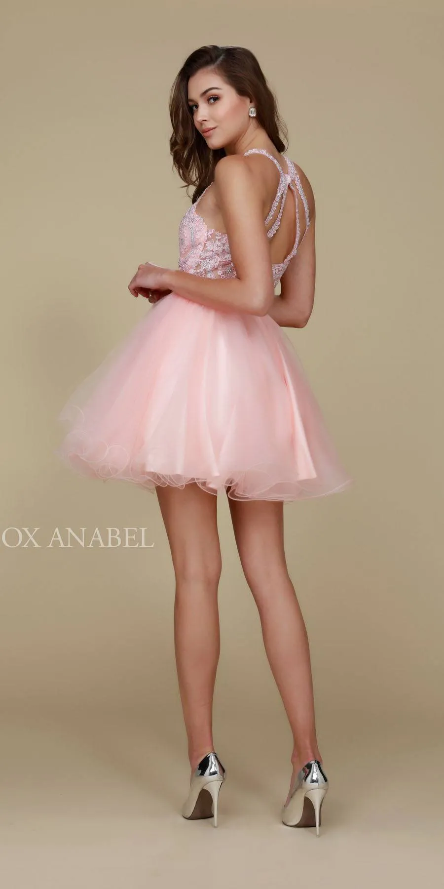 Nox Anabel B652 Short Dress Poofy A-Line Tulle Skirt Halter Neck