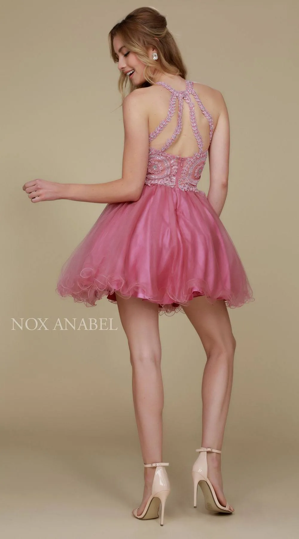Nox Anabel B652 Short Dress Poofy A-Line Tulle Skirt Halter Neck