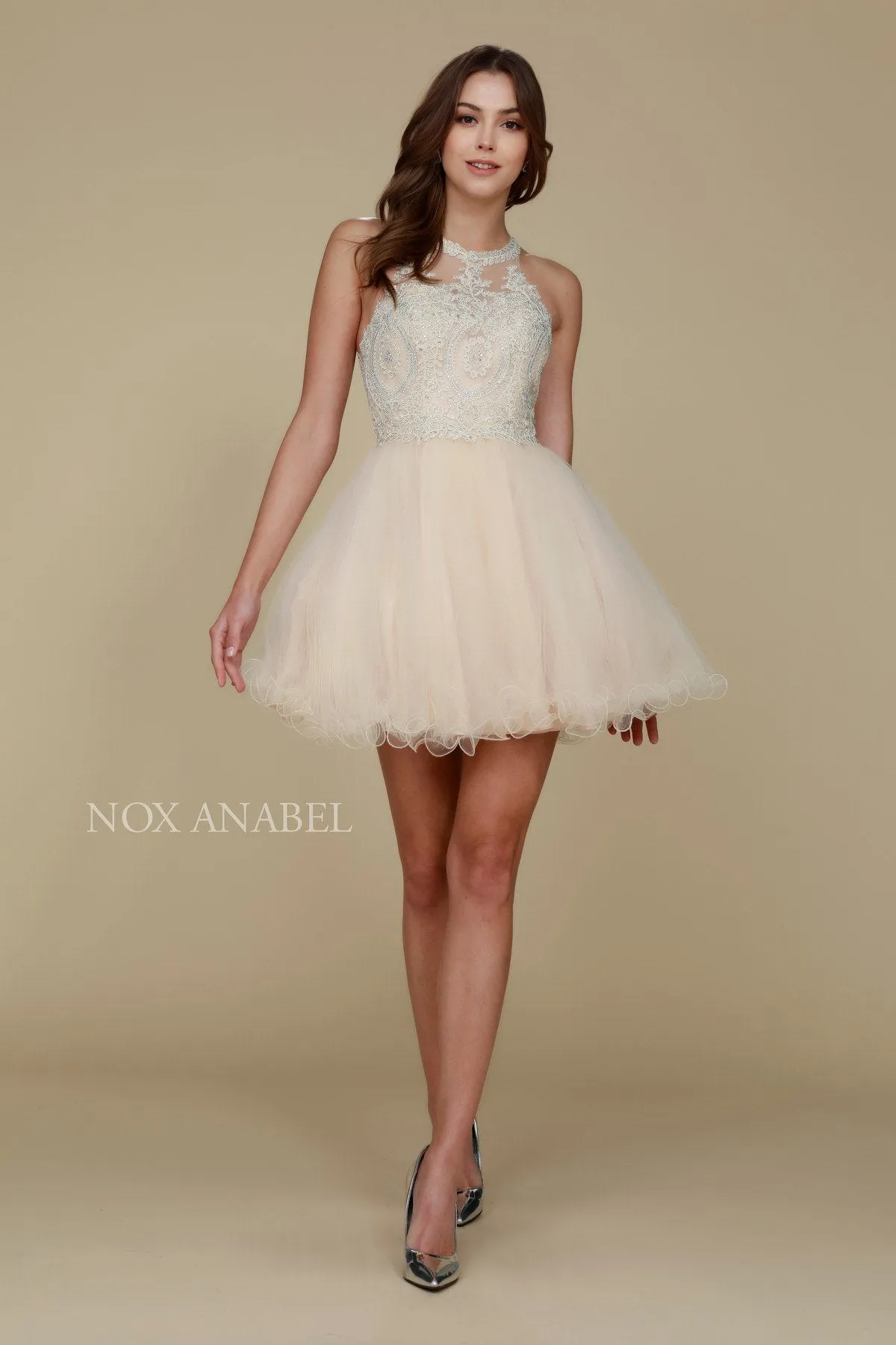 Nox Anabel B652 Short Dress Poofy A-Line Tulle Skirt Halter Neck