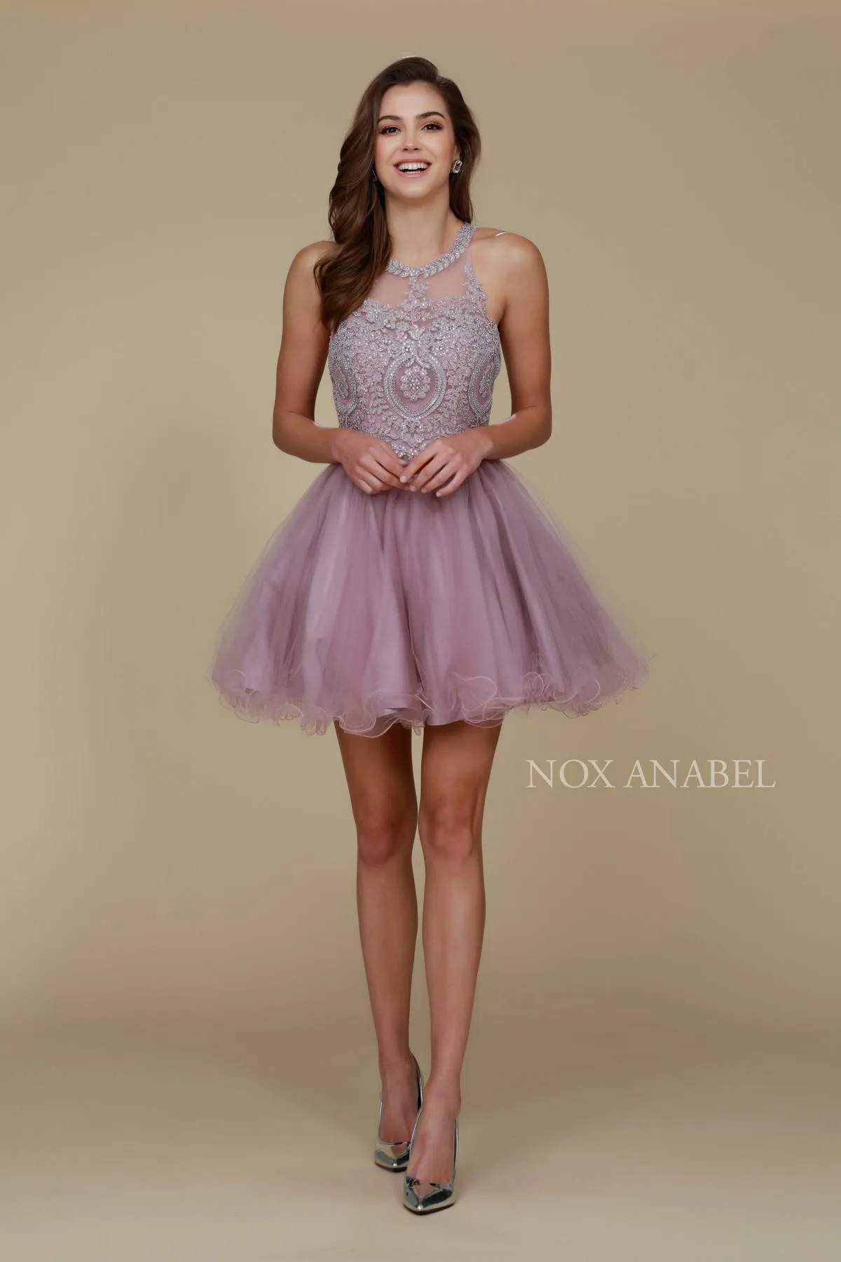 Nox Anabel B652 Short Dress Poofy A-Line Tulle Skirt Halter Neck