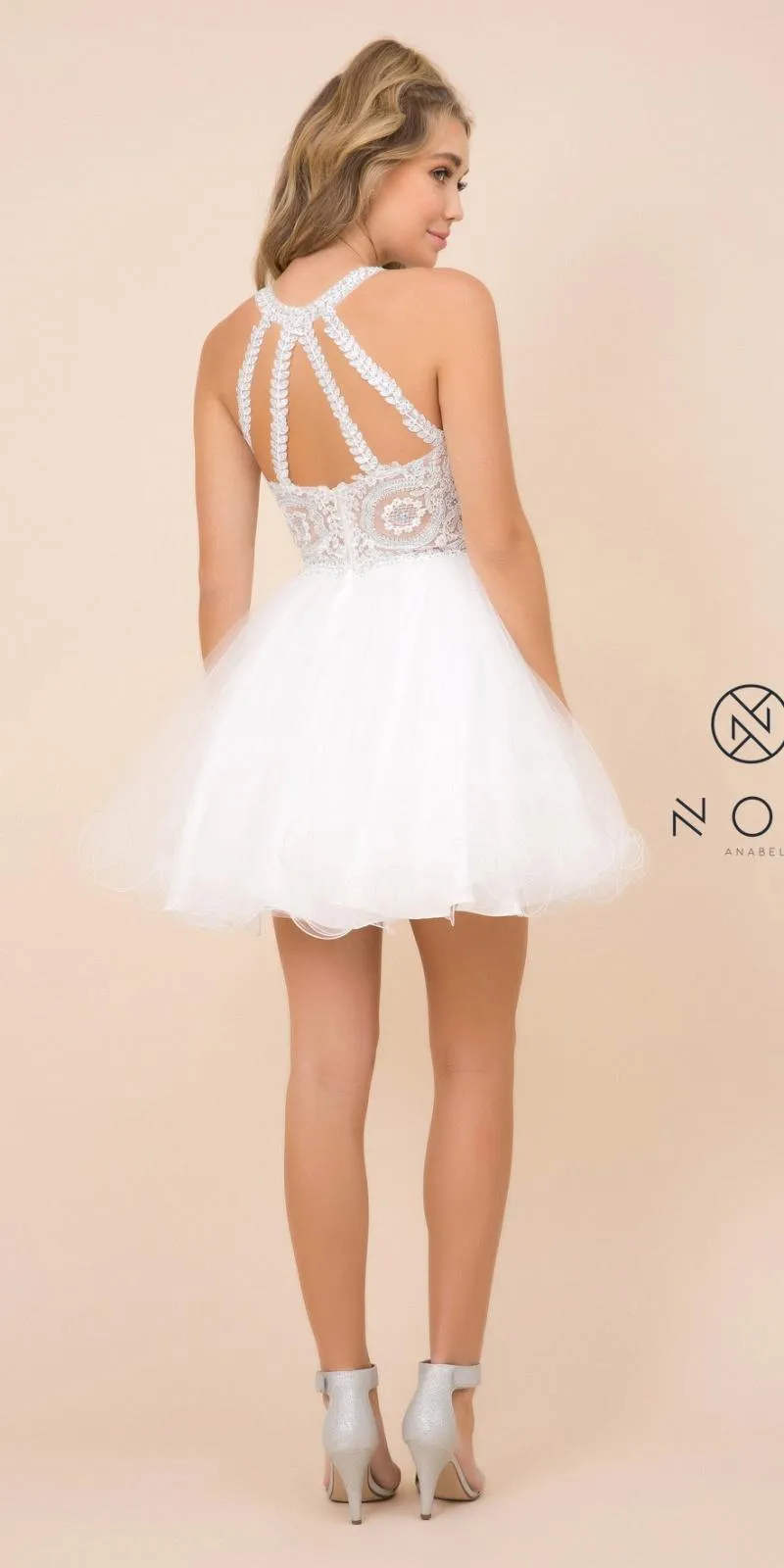 Nox Anabel B652 Short Dress Poofy A-Line Tulle Skirt Halter Neck