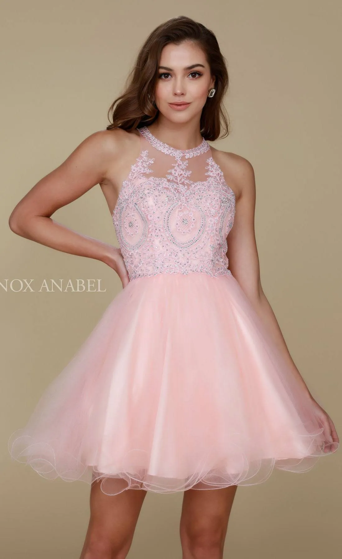 Nox Anabel B652 Short Dress Poofy A-Line Tulle Skirt Halter Neck