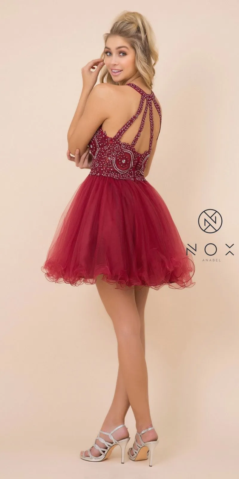 Nox Anabel B652 Short Dress Poofy A-Line Tulle Skirt Halter Neck
