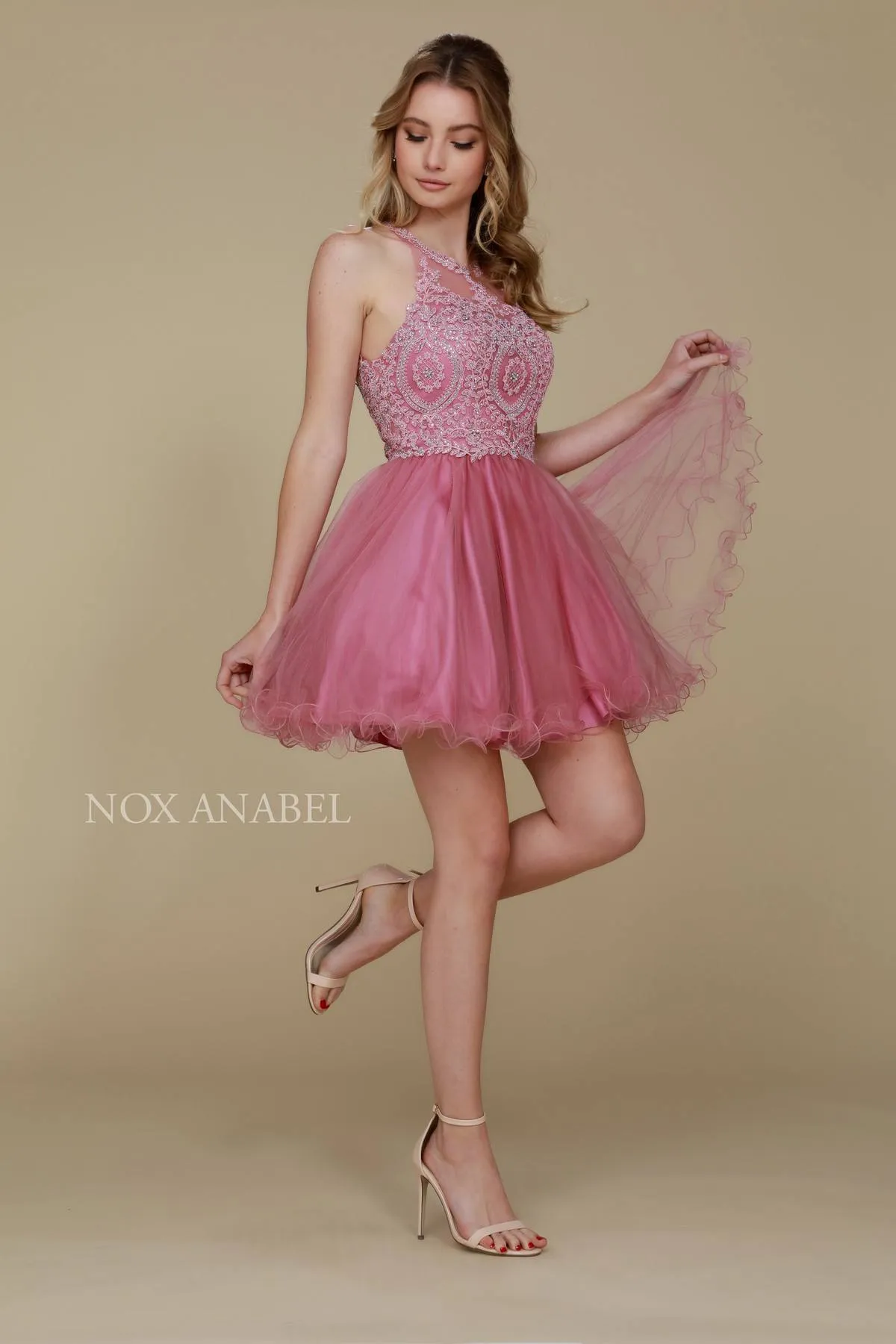 Nox Anabel B652 Short Dress Poofy A-Line Tulle Skirt Halter Neck
