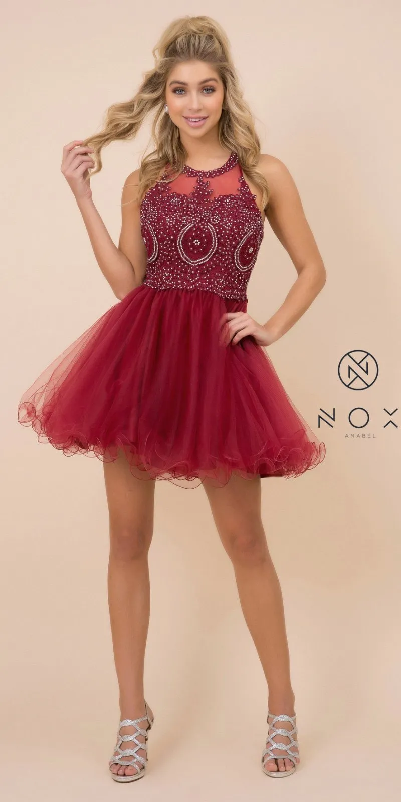 Nox Anabel B652 Short Dress Poofy A-Line Tulle Skirt Halter Neck