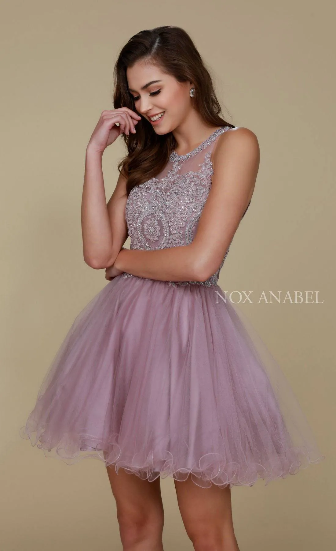 Nox Anabel B652 Short Dress Poofy A-Line Tulle Skirt Halter Neck