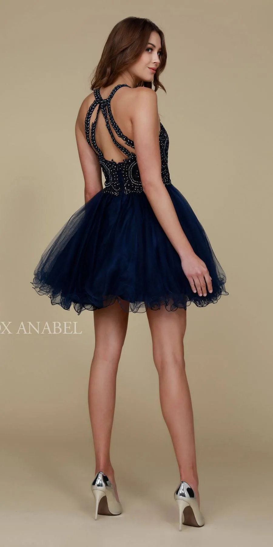 Nox Anabel B652 Short Dress Poofy A-Line Tulle Skirt Halter Neck