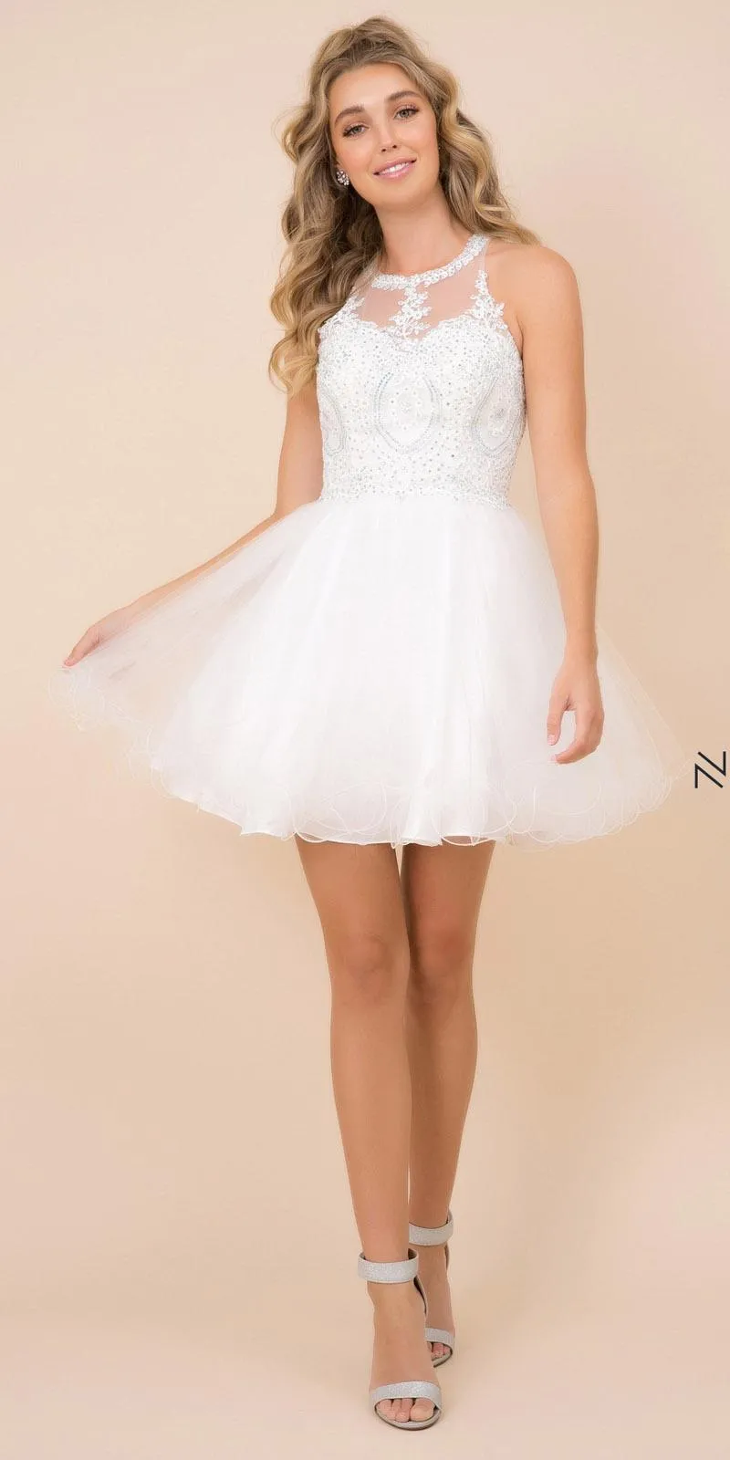 Nox Anabel B652 Short Dress Poofy A-Line Tulle Skirt Halter Neck