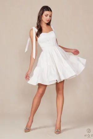 Nox Anabel T869W White Dress A-Line Semi Sweetheart Ribbon Straps