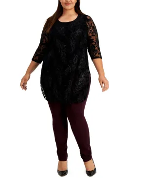 NWT Alfani Plus Size Metallic Accent Lined Burnout Tunic Top. 100105219WN 1X