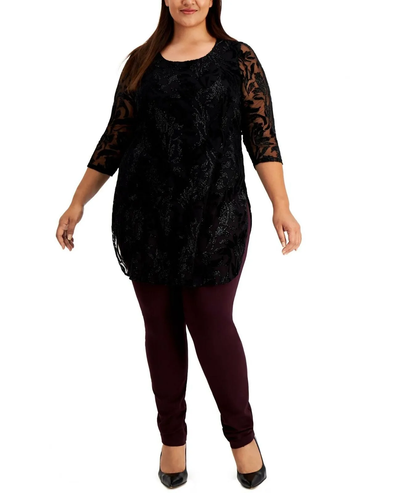 NWT Alfani Plus Size Metallic Accent Lined Burnout Tunic Top. 100105219WN 1X