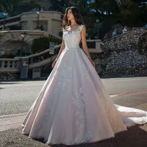 O-neck Buttons Up Sleeveless Princess Bride Gowns