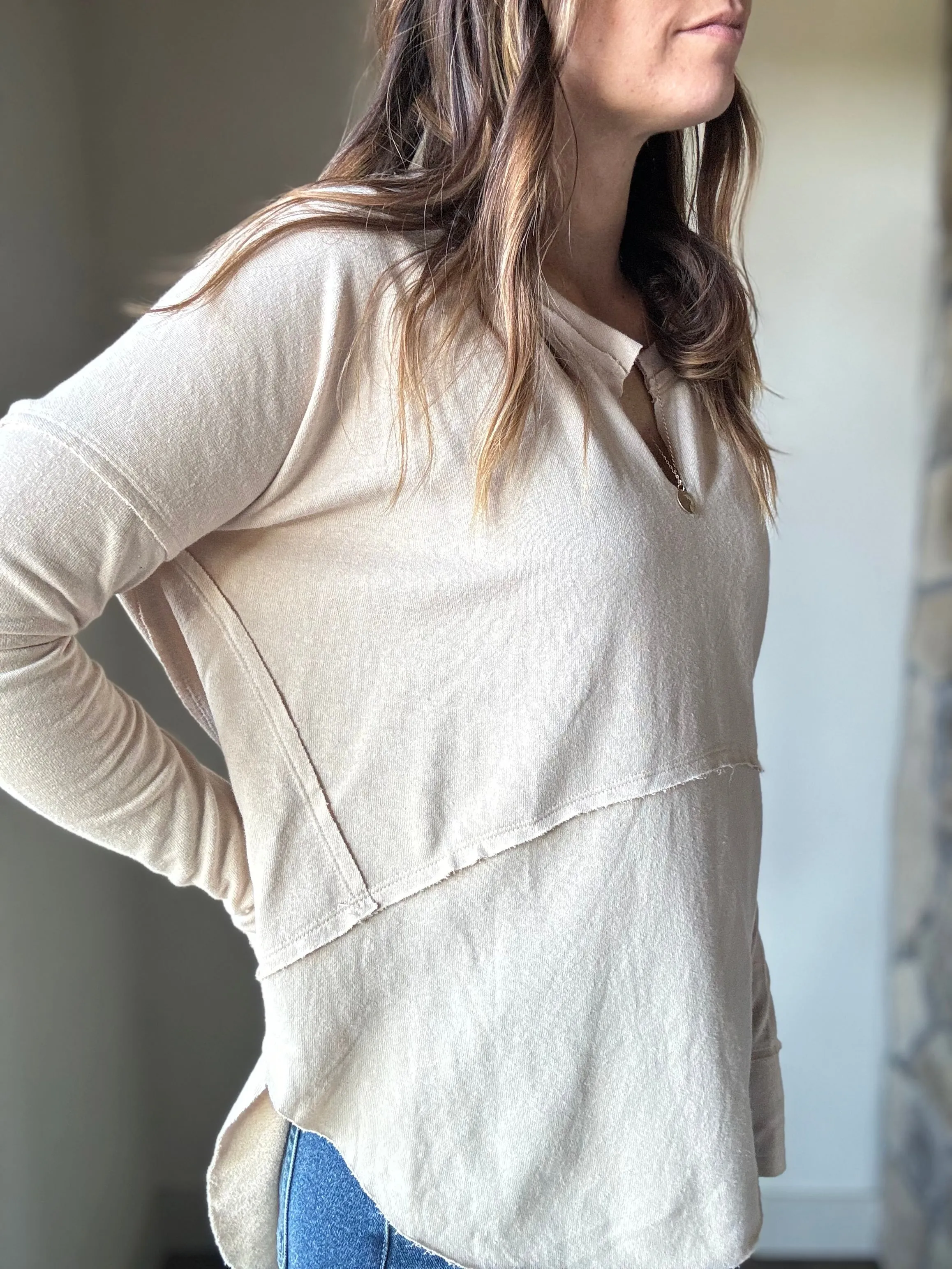oat french terry keyhole top