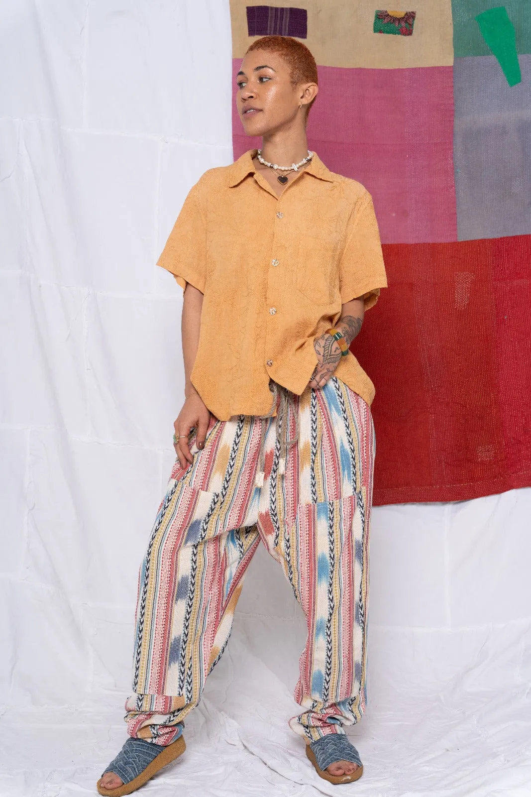 P70 Pleated Easy Pant Cotton St. Tropez Ikat Fabric Rinse